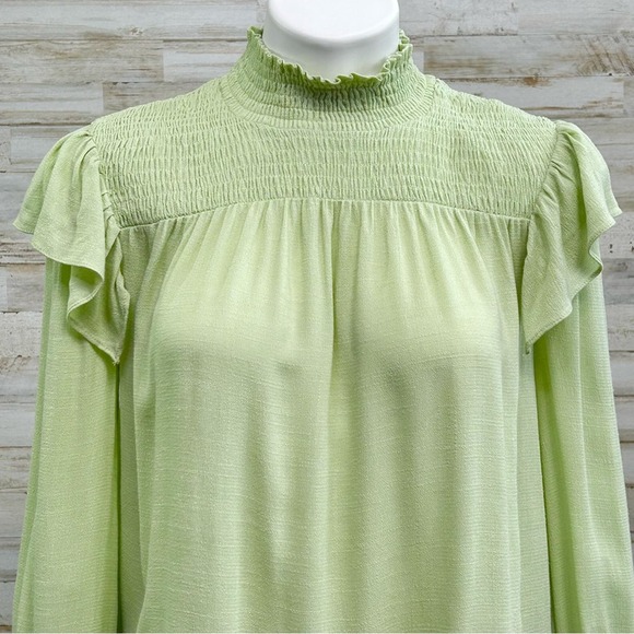 Anthropologie English Factory Mock Neck Ruffle Top Womens Size XS Green Smocked - Picture 4 of 15